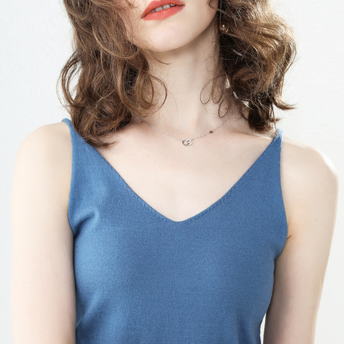 Spring and summer knitted v-neck small suspender sleeveless top sexy vest for women summer outer wear short inner bottoming shirt beach