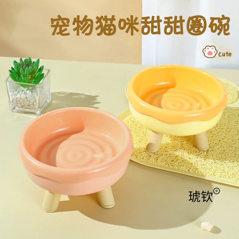Керамическая миска для кошек Donut Pet защищает шейный отдел позвоночника, предотвращает черный подбородок и предотвращает опрокидывание, миска для кошачьего корма на высоких ножках и поилка