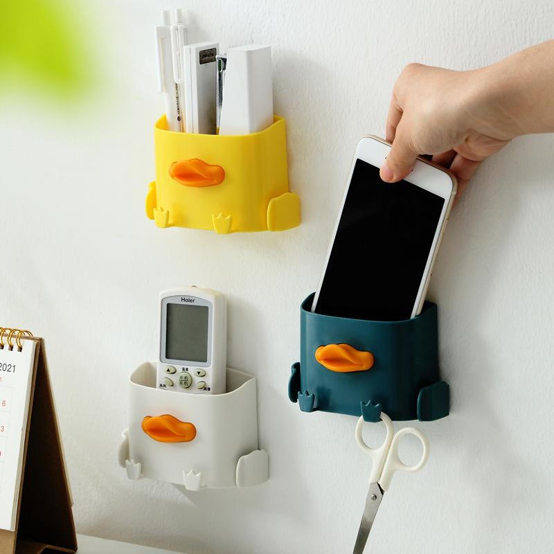 Yellow Duck Wall-Hanging Phone Charger Storage Box, Cute Duck Bill Office Remote Control Storage Desk, Storage Bucket