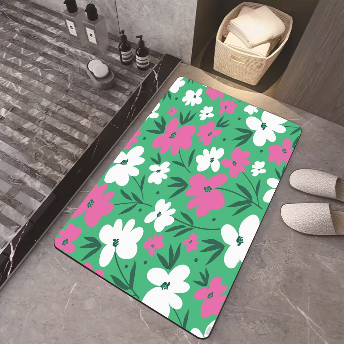 Small fresh diatom mud bathroom strong water absorption quick-drying floor mat barefoot non-slipping carpet soft mat bathtub foot mat