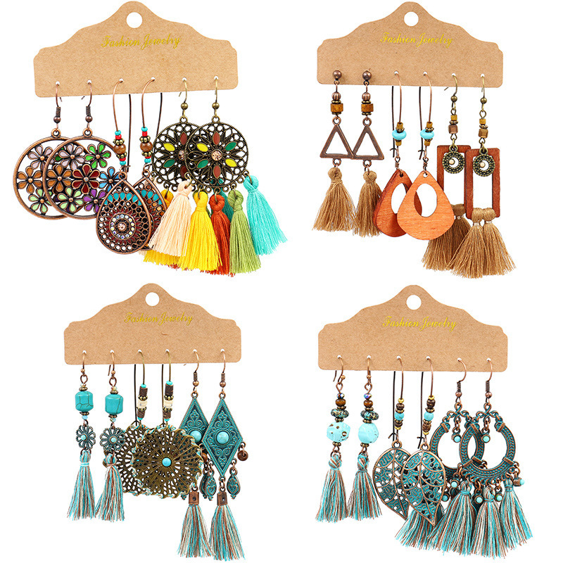 1 Set Bohemian Tassel Flower Plating Alloy Drop Earrings display picture 1