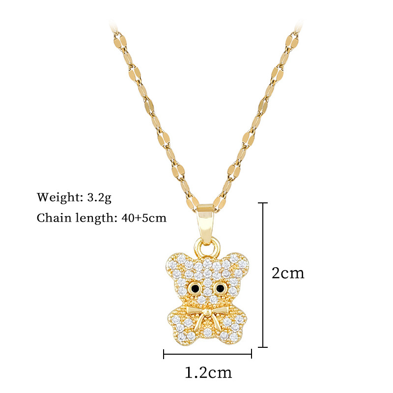 Collar para mujer con oso de circonitas y cadena de oro real_voghion.com