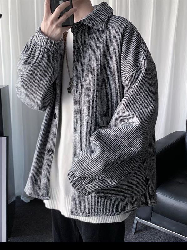 Abrigo de pana de algodón acolchado abrigo de invierno para hombre forrado de vellón engrosado suelto ins abrigo casual estilo de Hong Kong marca de moda guapo abrigo de algodón acolchado de color sólido