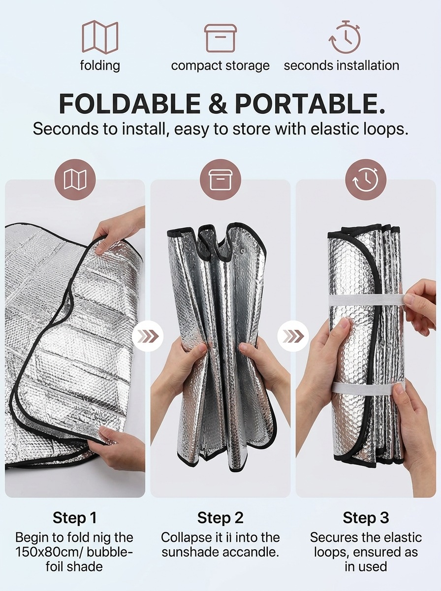 Thickened aluminum film car front sunshade for hatchbacks, specialized for sun protection, heat insulation, and rain protection