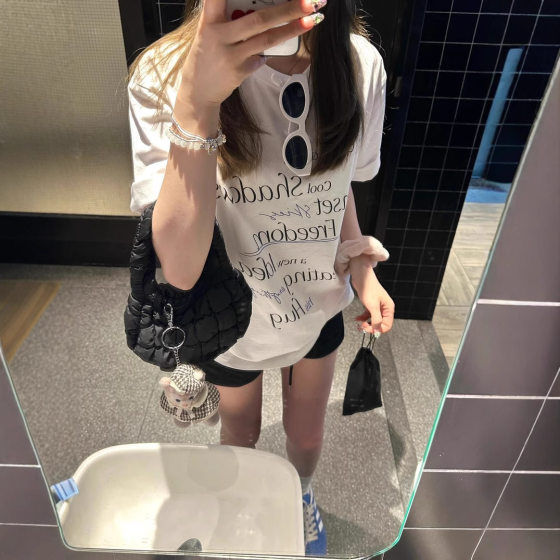 American Style Trendy Brand Letter Printing T-shirt Short-sleeved Women's Summer New Japanese Style oversize Loose Casual Top