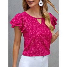 A 48681 Polka Dot Ruffle V Neck Top �����Ҷ�� V ����