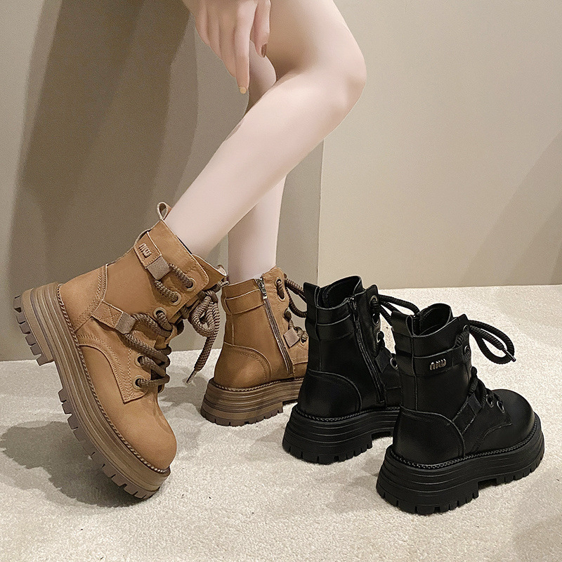 Martin short spring and autumn single bo, 2024 new cotton shoes, winter plush women's true soft leather motorcycle_voghion.com