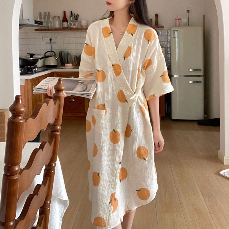 Gauze Bathrobe for Women, Summer Thin Style, Japanese Kimono, Pure Cotton Nightgown, Trendy Style, Spring and Autumn, Plus Size, Summer Maternity Sleepwear