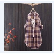 【速卖通代发】长款条纹长袖衬衫女春夏新款开衫宽松防晒衬衣