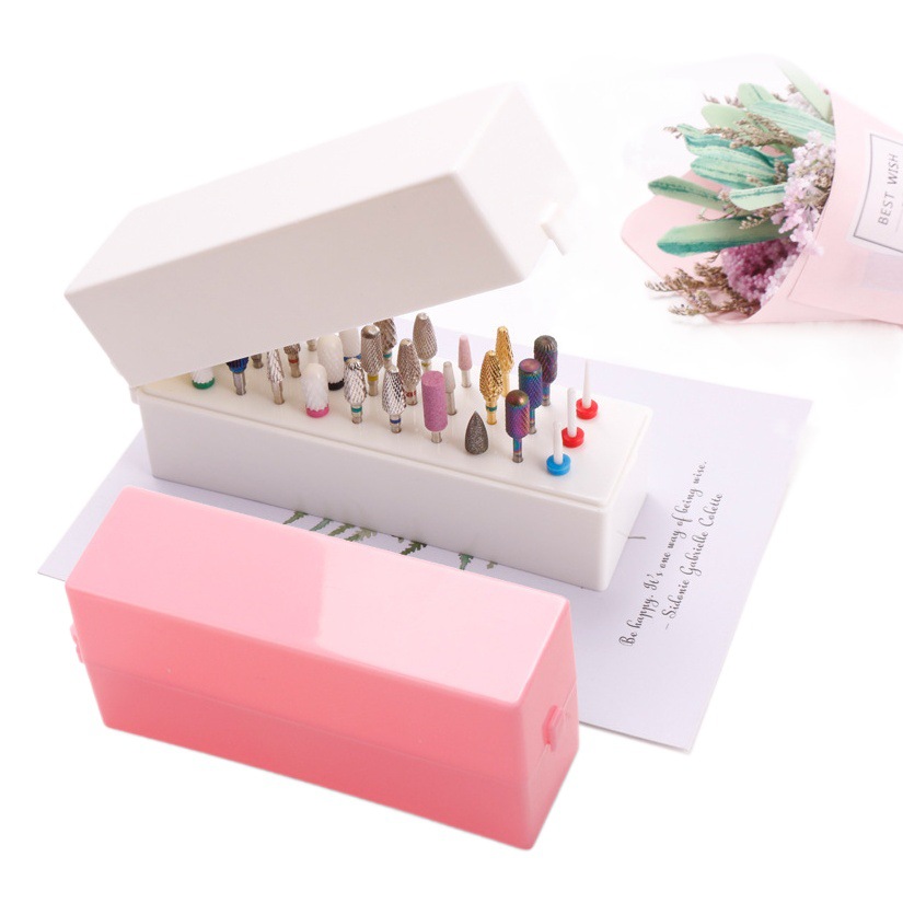 Caja de almacenamiento de manicura de 30 hoyos soporte de exhibición de cabezal de molienda de manicura caja de acabado de almacenamiento de broca de 2,35 hoyos caja de herramientas de manicura