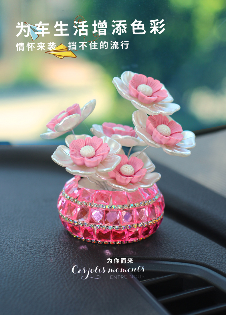 Handmade DIY Flowers for Girls, Cute Car Interior Decoration Car Ornaments, Creative Diamond-Encrusted Small Flower Pots, Central Control Ornaments