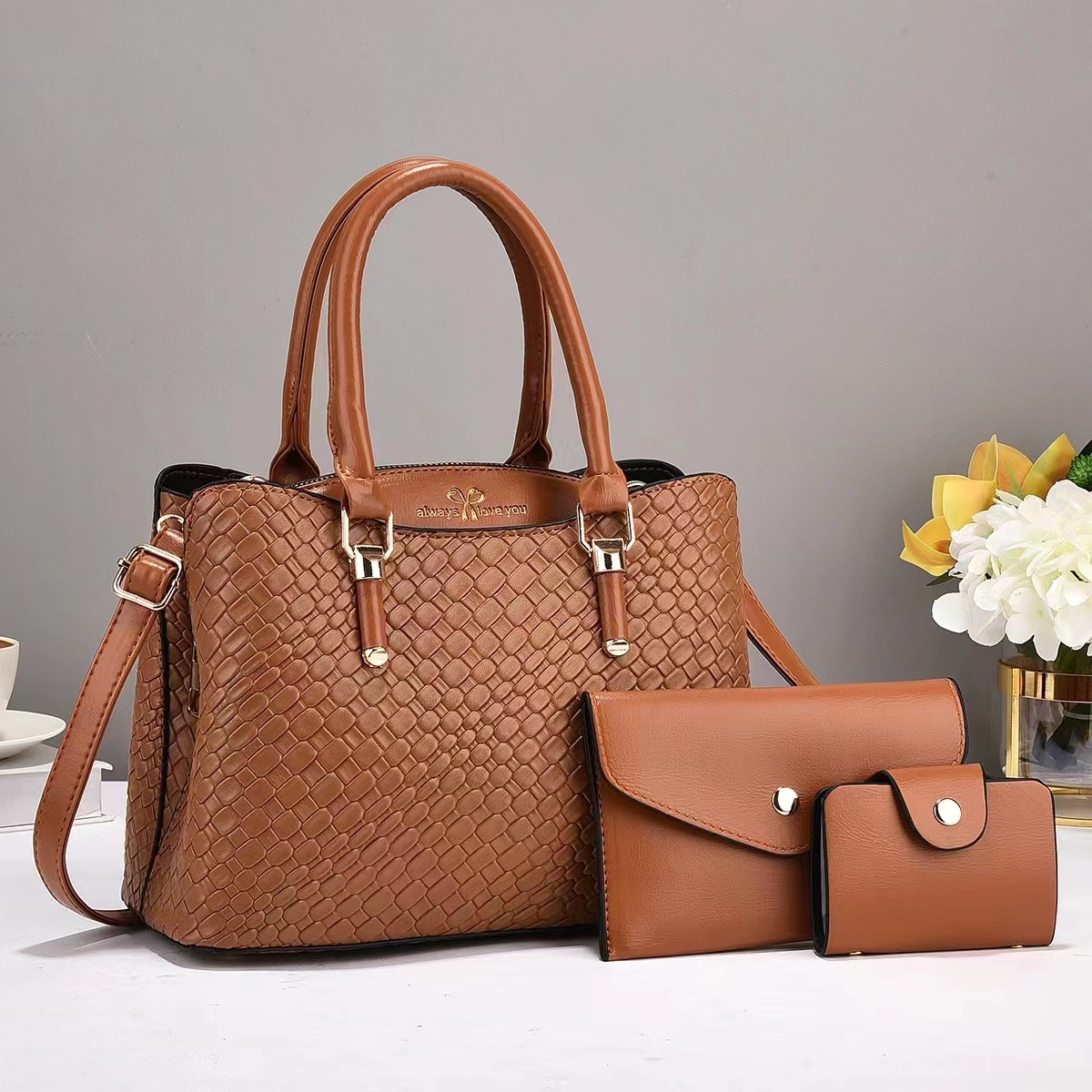 Solid Color Pattern All Seasons Season Women's Large Pu Leather Solid Color Vintage Style Streetwear Sewing Thread Square Zipper Bag Sets