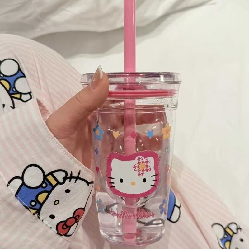 インピンクの新しい女の子ストローカップ蓋付きプラスチックカップ高価値かわいい超かわいいカッププリンセスプレミアム|undefined