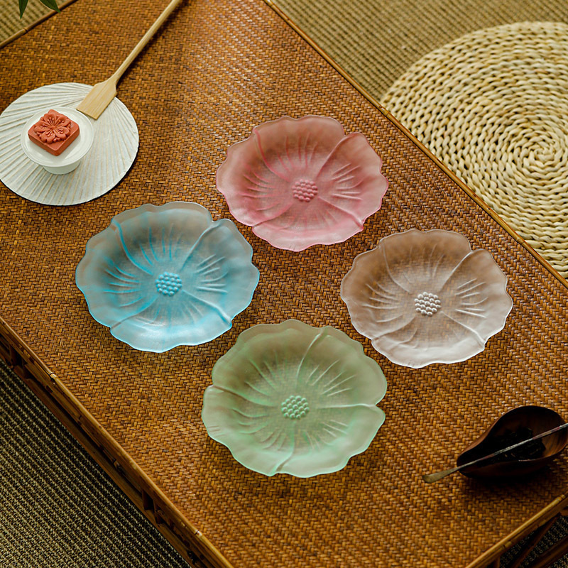 Crystal Glaze Flower-shaped Pot Bearing Tea Bearing High-value Snack Refreshment Plate Fruit Plate Household Tea Set Accessories Tray Coaster