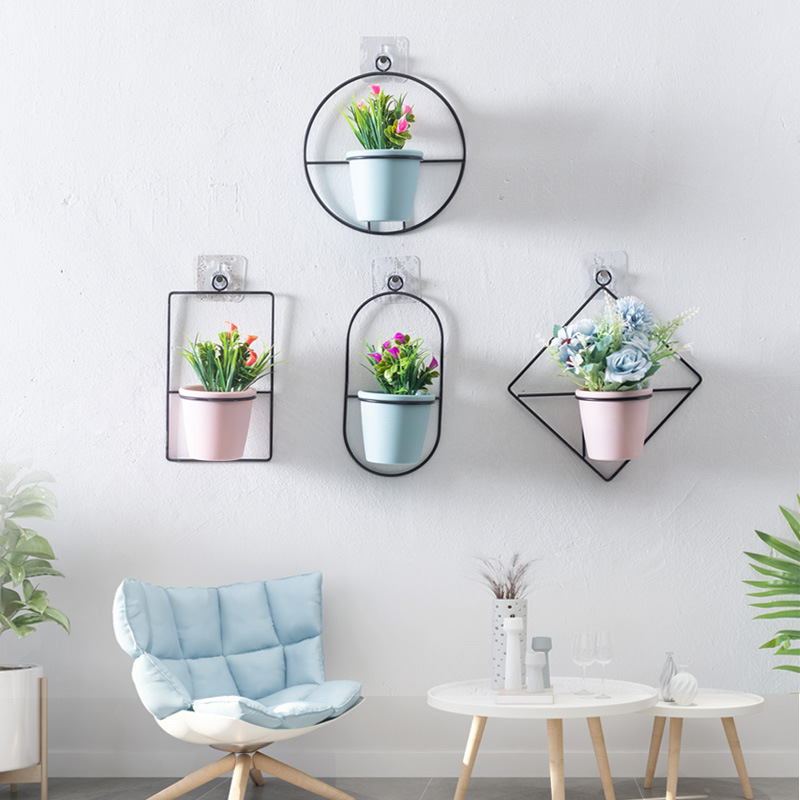 Fábrica de decoración de la pared floral maceta de plástico soporte de flores de hierro creativo colgante decorativo arreglo floral arte simple