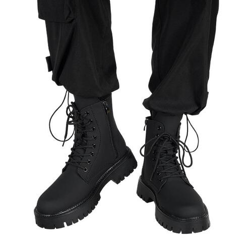 Men's Martin Boots, British-style Black High-top Leather Shoes, New Mid-top Biker Boots, Men's Height-increasing Leather Boots