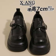 真皮乐福鞋子女黑色粗跟小皮鞋松糕厚底增高7cm小个子女鞋jk单鞋