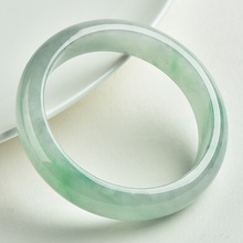 缅甸冰种翡翠手镯圆条飘绿玉镯子玻璃种正圈玉冰种单色玉手镯女款