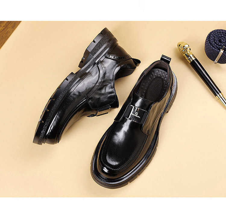 Giày da nam lười xỏ chân đế dày cổ thấp mũi tròn gót 3–5 cm — Màu nâu thời trang, kinh doanh đen chi tiết 17