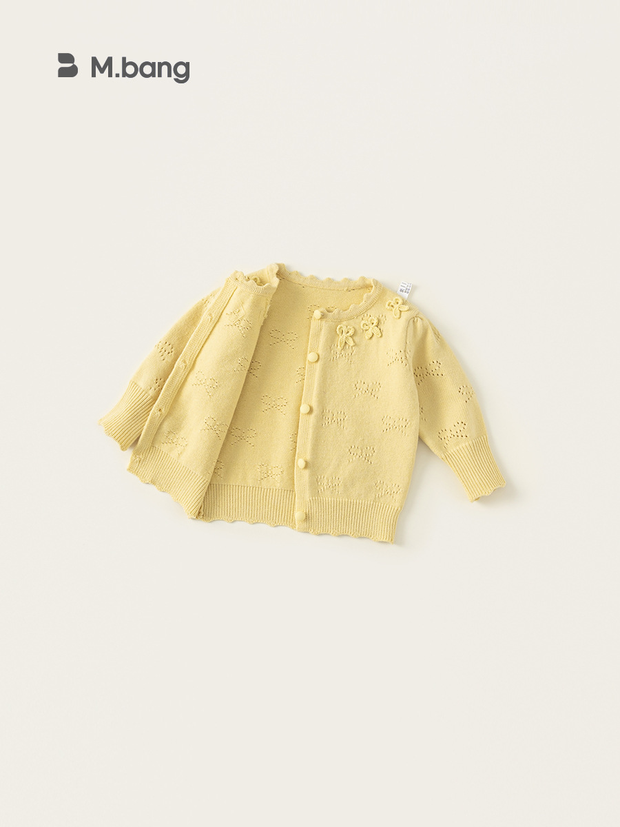 Youbao ropa para niños suéter para niñas cárdigan primavera nuevo color sólido hueco lindo lazo abrigo de suéter para niñas