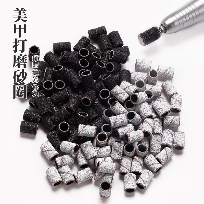 Cabeza de molienda de manicura transfronteriza máquina de molienda de anillo de arena avanzada anillo de arena de manicura patrón blanco y negro 100 tabletas/bolsa en stock