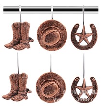 厂家直销亚马逊跨境热销品西部牛仔复古鞋帽五角星装饰性浴帘挂钩