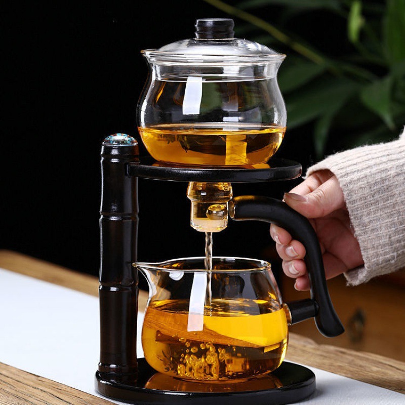 Lazy man tea set Glass semi-automatic suit household Magnetic induction Teapot Brew Kung Fu Cup Amazon