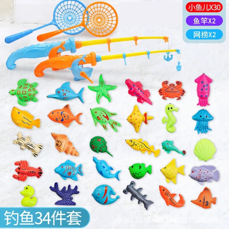 물고기 30마리 바다 막대 2개 그물 2개