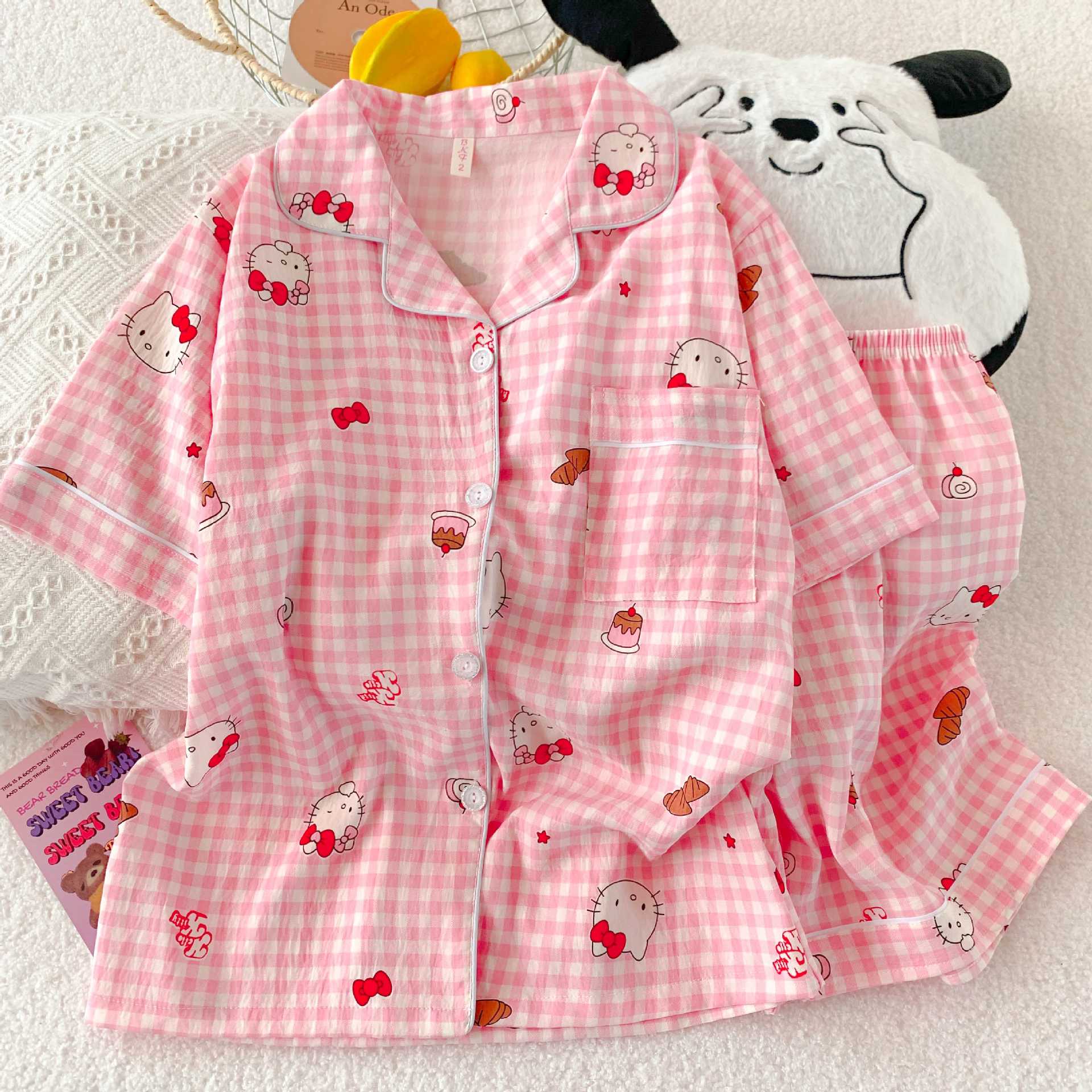 Verano nuevo pijama de algodón nube mujer ropa de hogar grande suelta se puede usar dormitorio pantalones cortos de manga corta dos conjuntos