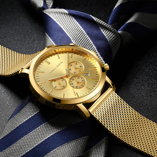 Multifunctional Business Casual Calendar Quartz Watch Men's Pure Gold Braided Chain Business Casual Waterproof Watch