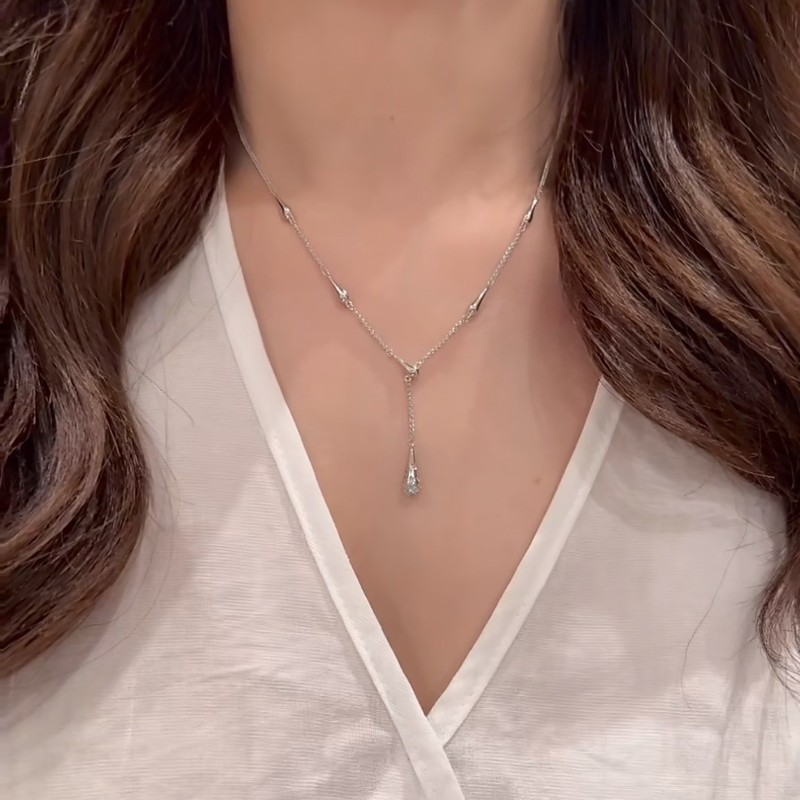 スターリングシルバー S925 レイチェルと同じスタイルのネックレス、ウォータードロップネックレス、超光沢のある絶妙なペンダント、気質、多用途の鎖骨チェーン|undefined