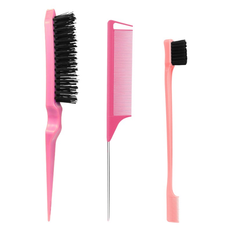 Amazon peine del pelo cepillo de tres piezas conjunto de Peine del pelo aguja de acero señaló peine de la cola cepillo de cejas de doble cabeza maquillaje updo traje fabricante