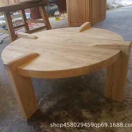 现代简约老榆木沙滩桌户外庭院大排档圆桌实木沙滩休闲桌野餐桌