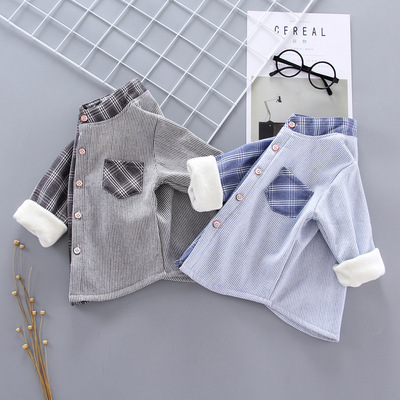 [Clever Prince] 2020 Children's clothing shirt Children baby Plush Autumn and winter leisure time Stand collar singleton Manufactor