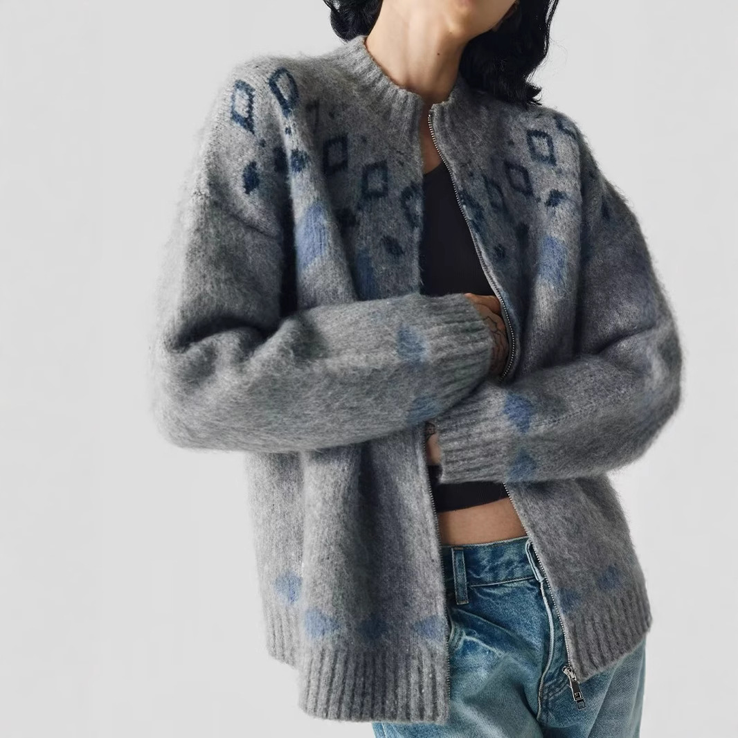 2024 otoño y invierno nuevo cardigan suéter pareja americana ropa de vestir retro casual jersey de punto abrigo de hombre