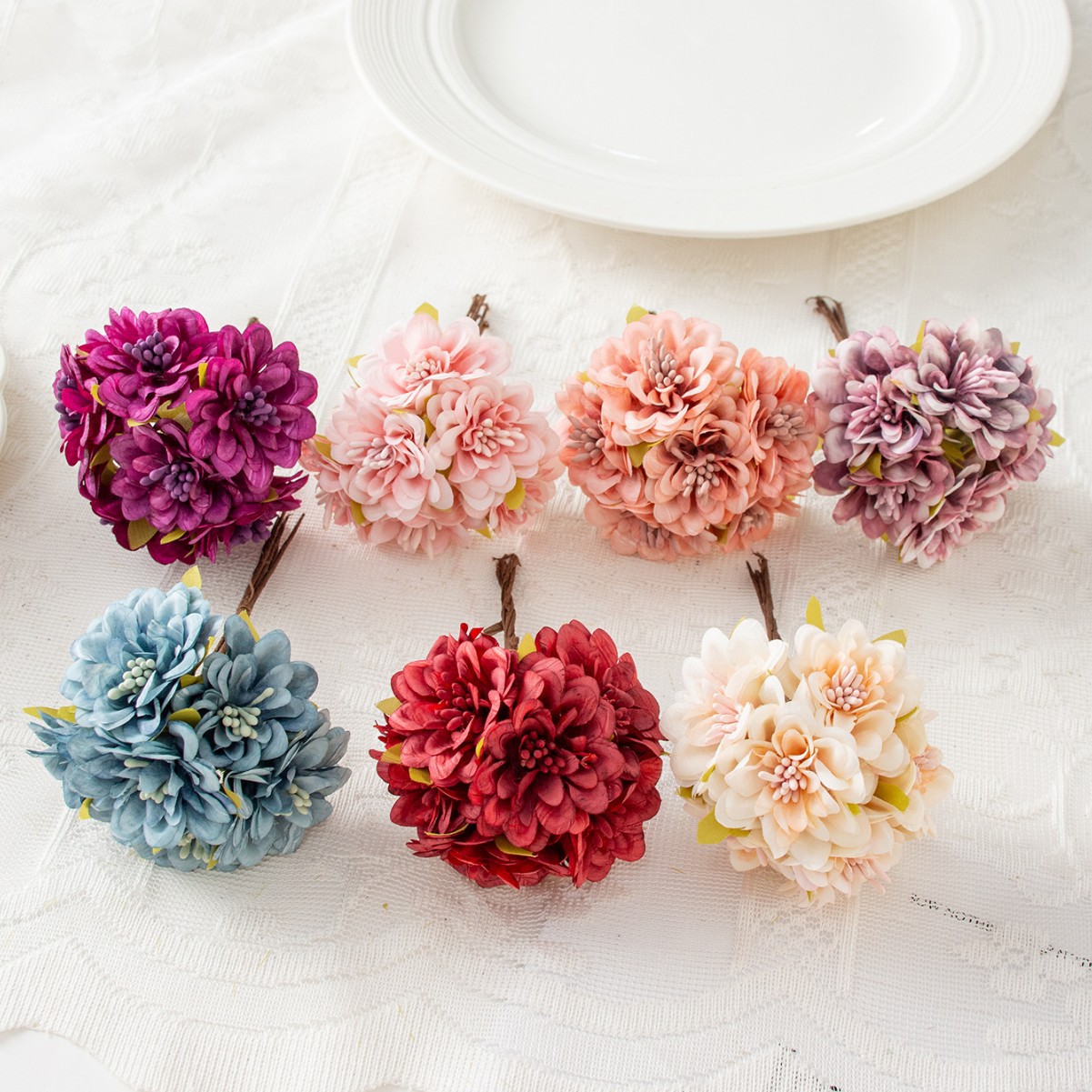 仿真花新菊花DIY手工花 环材料绢花 新娘手腕花材料头饰 头花假花