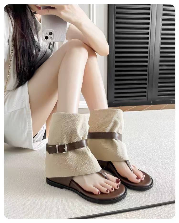 2026 nuevas zapatillas de talón de pente botas de verano para mujeres botas de tubo de pantalones sandalias aumentan la altura de las botas de calzado