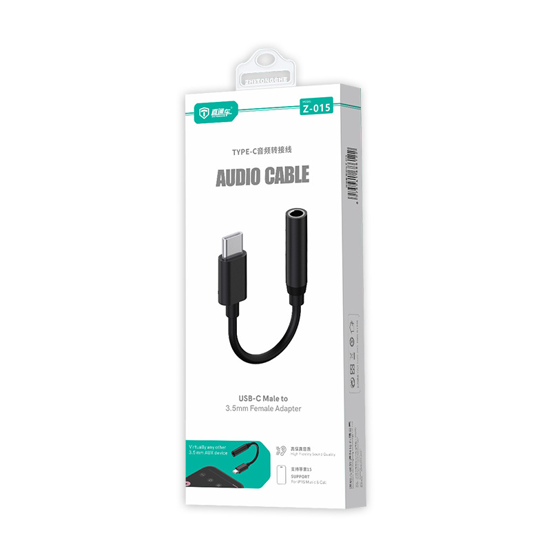 Adaptador de audio de conexión directa Tipo-C a convertidor de auriculares de 3.5mm totalmente compatible con Apple 15~16.