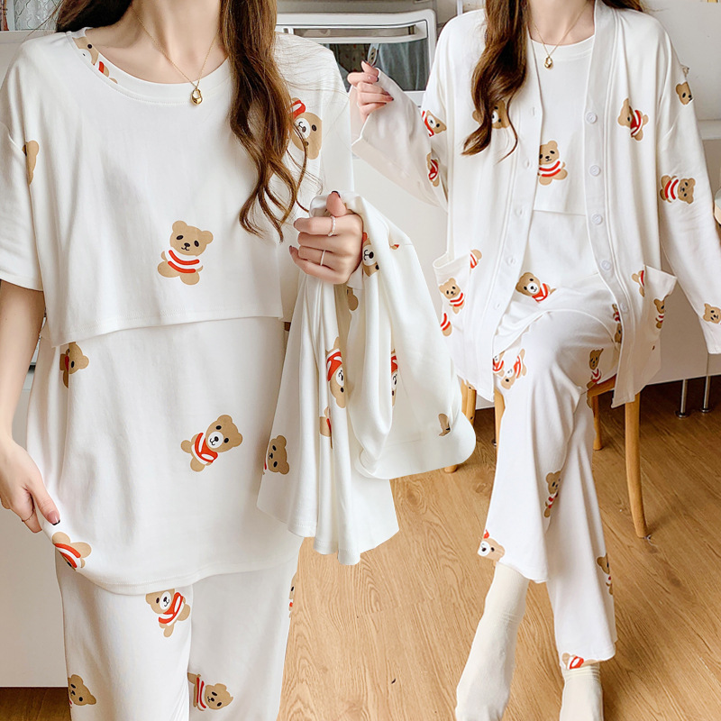 Confinement clothing summer thin postpartum nursing three-piece short-sleeved maternity pajamas summer maternity nursing clothing Confinement clothing summer thin postpartum nursing three-piece short-sleeved maternity pajamas summer maternity nursing clothing