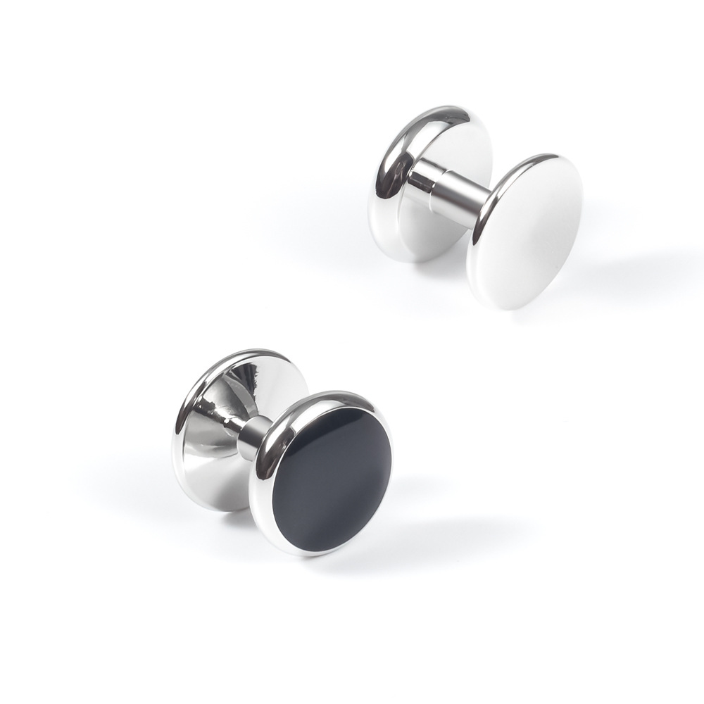 Gemelli e borchie da uomo in agata nera di alta qualità, set di gemelli per camicia francese in smalto, regalo per le feste_voghion.com