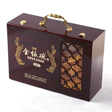 厂家直供金器银器包装盒 高端钢琴烤漆木盒 带金属提手镂空礼品盒