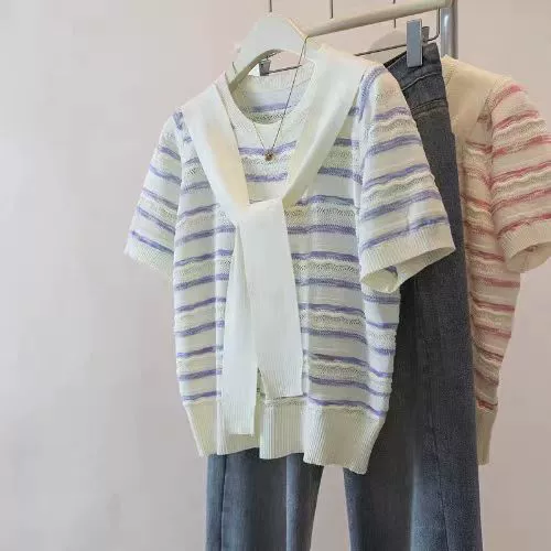 Комплект, накидка, шелковая основа базовая футболка, женская, с short sleeve