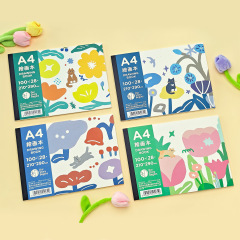 最初の猫と花のA4絵本、キュートなオリジナルデザイン、パッド付きスケッチブック、手描きの学生アート