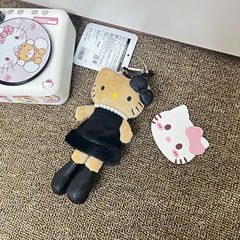 日本 KTNIC ヒョウ柄黒革ラブバックルロングレッグ KT ペンダントキーホルダーバッグガールハートギフトバッチ