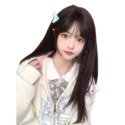 Liangqian wig for women with long hair, long straight hair, daily round face lolita, Lolita internet celebrity, Japanese style, whitening jk wig
