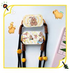 創意卡皮巴拉小水豚翻蓋鏡面手機背夾斜挎掛繩補妝鏡支架通用新款