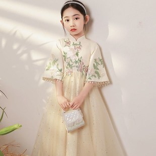 Chinese style girl dress princess skirt flower girl girl children and children host cross -border piano guzheng performance dresses