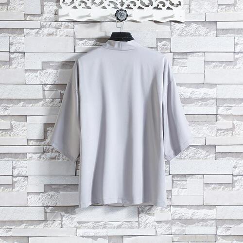 Summer thin ice silk seven-quarter sleeve kimono-style open jacket Chinese-style retro casual cape sun protection outerwear for men