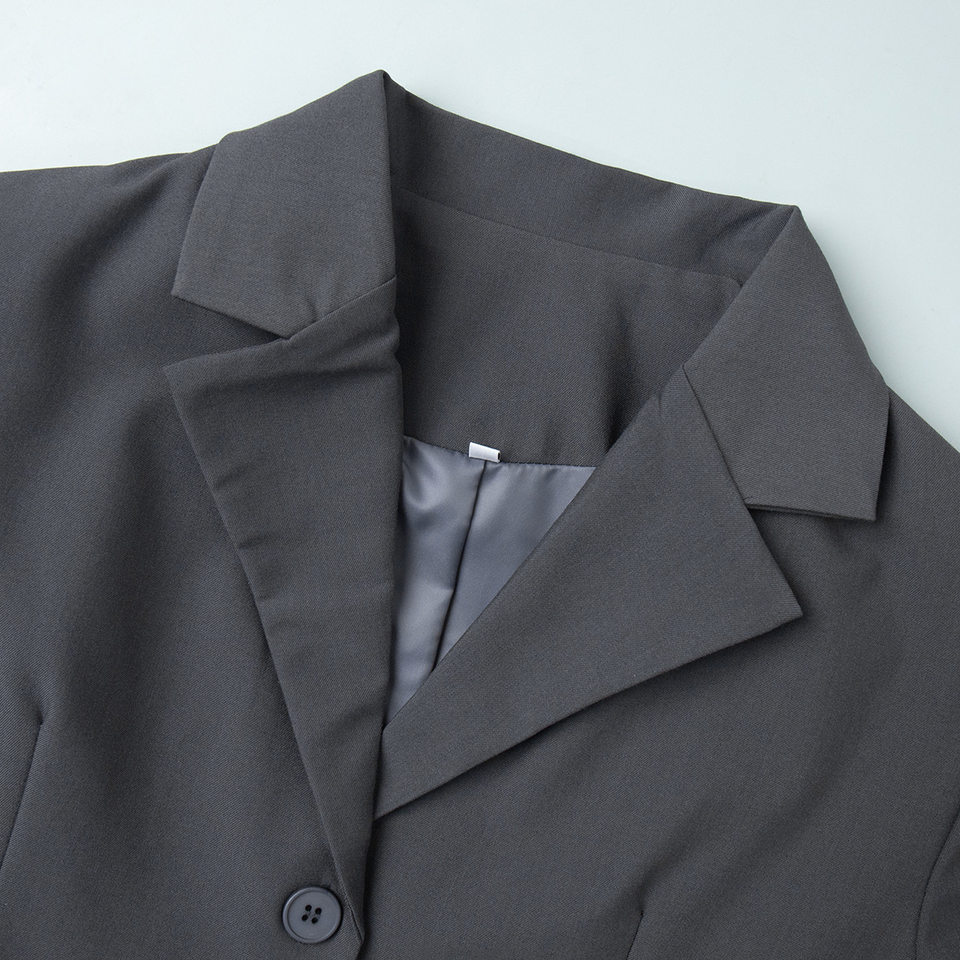 Bộ vest nữ áo khoác dài tay kèm quần short, form rộng thanh lịch công sở — màu xám chi tiết 8