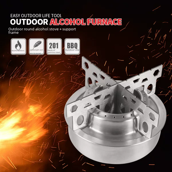 Outdoor Stainless Steel Alcohol Stove Camping Portable Liquid Solid Alcohol Cooking Stove Small Round Stove Small Bracket